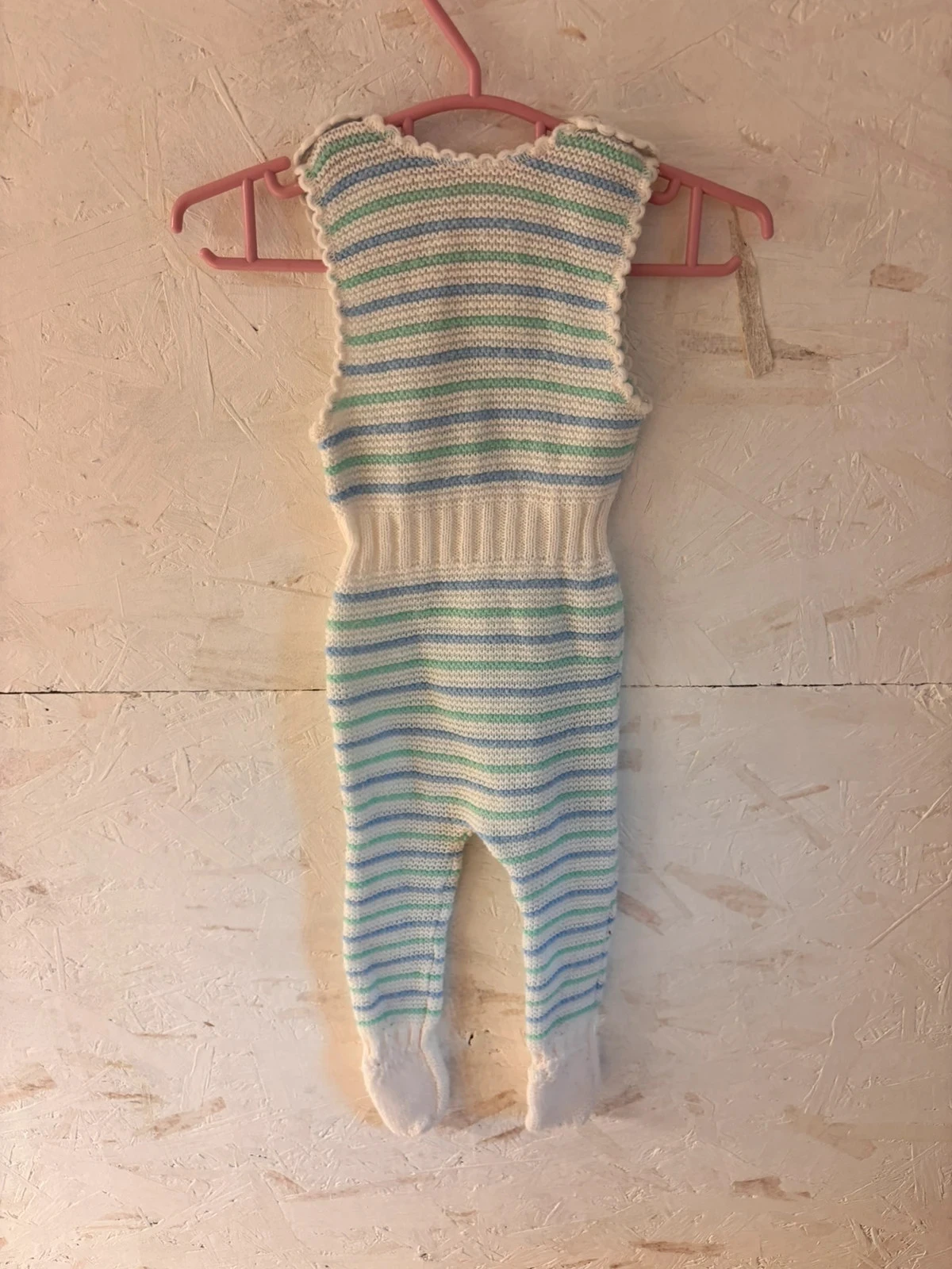 Macacão / Pijama de malha de tricot listrado - Feito à mão / Vintage - 1 mês / Recém-nascido – photo 4
